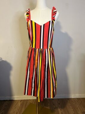 Gianni Bini Red Yellow Black Striped Mini Dress